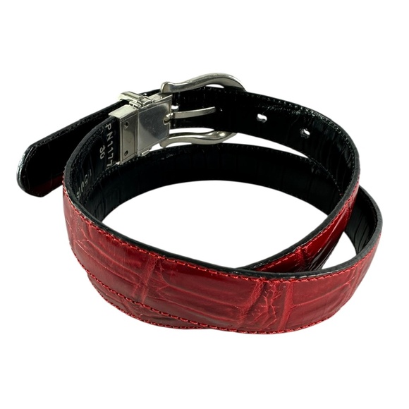 90s Genuine BRIGHTON 5019 Reversible Black & Red Croc Leather Women Belt Size 30 main image 5